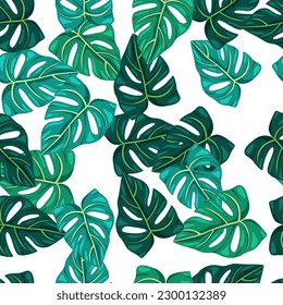 Botanical leaf wallpaper. Tropical pattern, palm leaves floral background. Abstract exotic plant seamless pattern. Design for fabric, textile print, wrapping, cover. Vector illustration