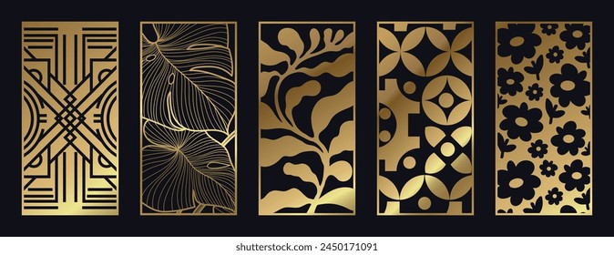 botanical leaves and abstract Laser cut vector design pattern set. Design for wood carving, wall panel decor, metal cutting, wall arts, cover background and wallpaper. 