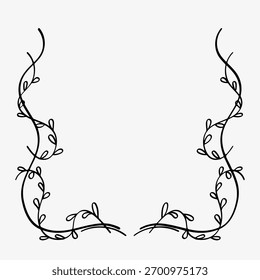 Botanical Leaves Border Hand Drawn for Wedding Invitations. Vector Illustration, great for elegant events.