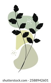 Botanical leaves and branch silhouette abstract on green shapes.Vector illustration