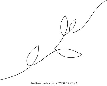 Botanical leaves continuous line drawing. Abstract plant minimal one line art.