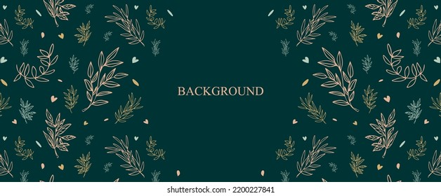 Botanical leaves frame in linear style. botanical leaves Background in delicate colors in copy space. Floral vector illustration. eps10