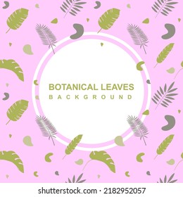 Botanical Leaves frame. Square card background design with botanical leaves background. Palm leaf background. Colored flat vector illustration