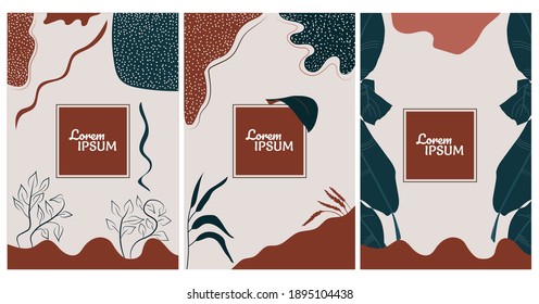 botanical leaves and geometric vector set with abstract and retro color