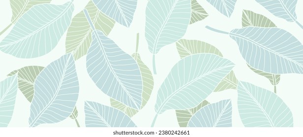 Botanical leaves, line art vector background. Luxurious abstract leaves with blue and green color. Design for prints, home decoration, fabric and cover design.	