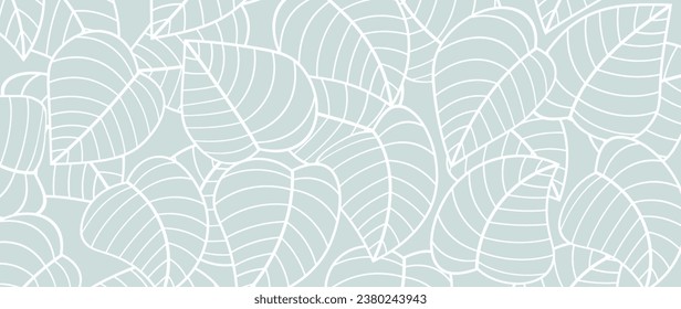 Botanische Blätter, Linie, Vektorhintergrund. Einfache blaue abstrakte Tapete mit botanischen Blättern. Design für Drucke, Innendekoration, Stoff und Deckendesign. Vektorgrafik.	