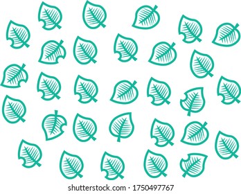 botanical leaves pattern. Only line without filling, green color.