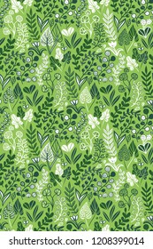 Botanical leaves seamless pattern design. Fresh floral wallpaper image. Tileable illustration for fabric textile, wrapping paper or background texture.