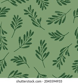 Botanical leaves seamless pattern with textured dots print background texture. Vector illustration. Great for kids, bedding, clothing and home decor projects. Surface pattern design.