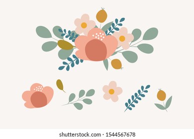 Botanical lements. Vector flowers. Flowers set