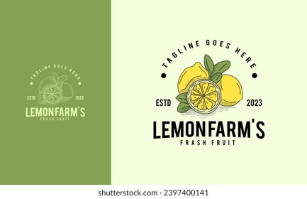 
Botanical Lemon Logo Retro Design. Hand Drawn Lemon Vintage Emblem Isolated.