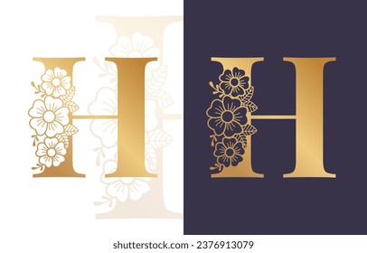 Botanical Letter H Monogram, Floral Alphabet Logo Design