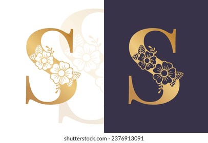 Botanical Letter S Monogram, Floral Alphabet Logo Design
