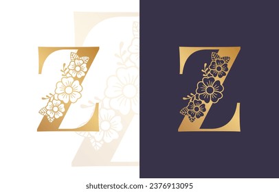 Botanical Letter Z Monogram, Floral Alphabet Logo Design