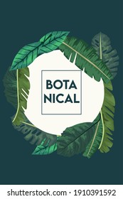 botanical lettering in poster with leafs in square frame vector illustration design