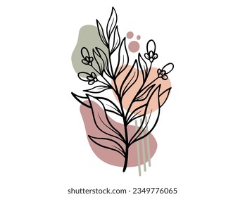 botanical line art abstract leaves illustration