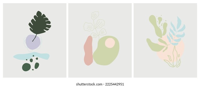 Botanical Line art Abstract Vector set. Foliage line art drawing with abstract shape. Abstract Plant Art design for print, cover, wallpaper, Minimal and natural wall art. Vector illustration.