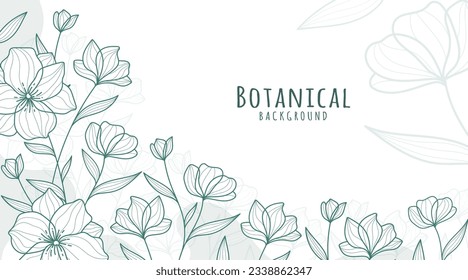 Botanical Line Art Background, Botanical Background, Leaves and Flower Background