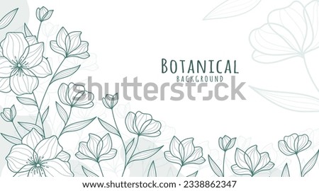 Botanical Line Art Background, Botanical Background, Leaves and Flower Background