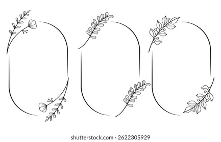 Botanical line art border frame collection.Wedding frame border vector illustration