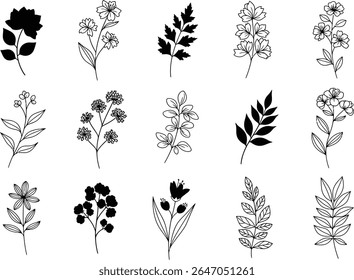 Botanical Line Art Collection Exquisite Floral and Foliage Designs for Elegant Invitations and Natural Themed Decor Projects