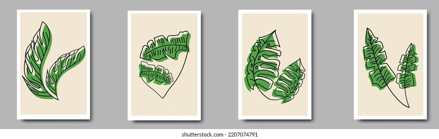 Dibujo de líneas botánicas con forma abstracta.