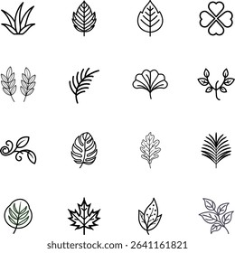 Botanical Line Art Leaf Icons, Nature Symbols, Plant Designs