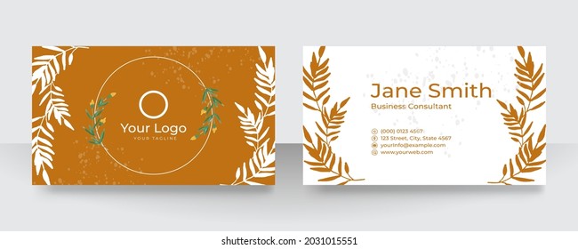 Botanical line art minimalist floral business card or wedding invitation card template. Hand drawn black leaves sketch. Vector illustration wedding layout design 