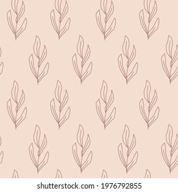Botanical line art seamless pattern. Vector illustration.
