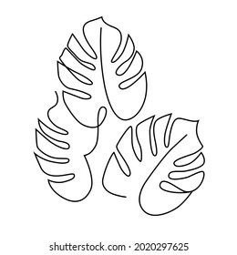 Botanical line art vector. A contemporary abstract foliage one-line drawing. Monstera plant line design for print, cover, minimalist tattoo.