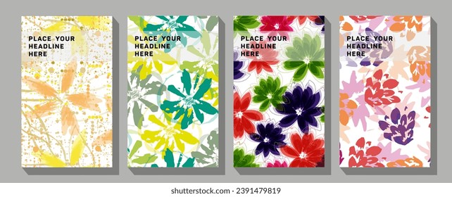  Botanical line art wallpaper with flowers, branches and eucalyptus leaves  Colorful geometric background, vector illustration.