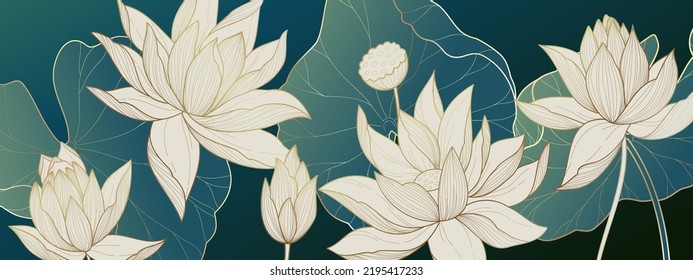 Botanical line bakground with flowers and leaves. Floral foliage for wedding invitation, wall art or card template. Vector illustration. Luxury rustic trendy art