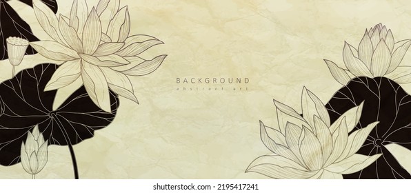 Botanical line bakground with flowers and leaves. Floral foliage for wedding invitation, wall art or card template. Vector illustration. Luxury rustic trendy art