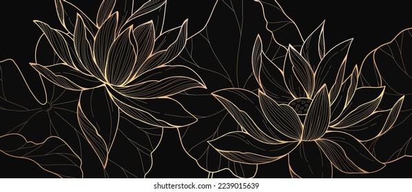 Botanical line bakground with flowers and leaves. Floral foliage for wedding invitation, wall art or card template. Vector illustration. Luxury rustic trendy art
