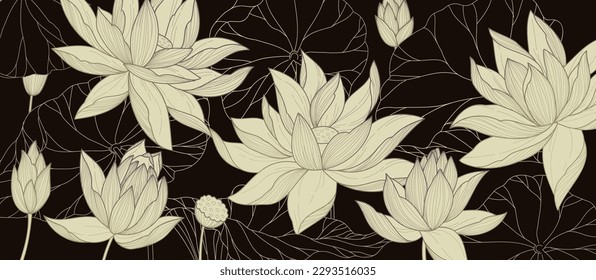 Pieza botánica con flores y hojas. Follaje floral para invitación de boda, arte mural o plantilla de tarjeta. Ilustración vectorial. Arte de moda rústico de lujo