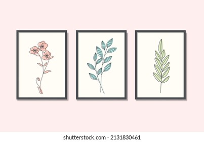 Botanical Line Drawing Boho Wall Art Design, Living Room Decoration