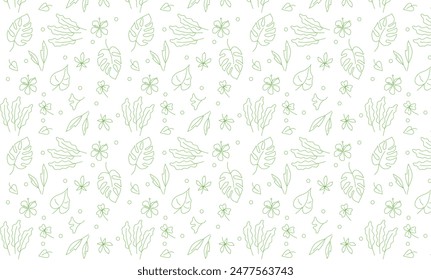 Botanical line seamless pattern with flowers and leaves. Floral foliage for wedding invitation, wall art or card template	