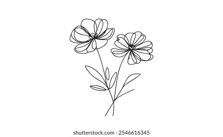 Conjunto de flores lineales botánicas. colección floral creativa Abstractas, arte floral minimalista para imprimir, tatuaje. Ilustración vectorial