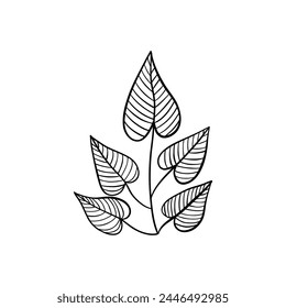 Botanical linear leaf. Abstract minimalist leaves collection, creative herbal art. Vector illustration