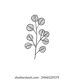 Botanical linear leaf. Abstract minimalist leaves collection, creative herbal art. Vector illustration