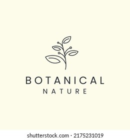 botánico con ilustración de icono de logotipo de estilo lineal. naturaleza, floral, diseño de plantilla