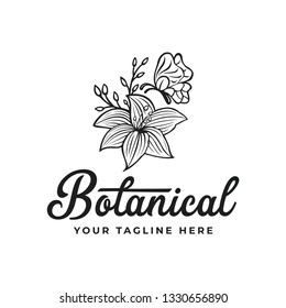 Botanical Logo with Butterfly Design Inspiration Hand Drawn Style