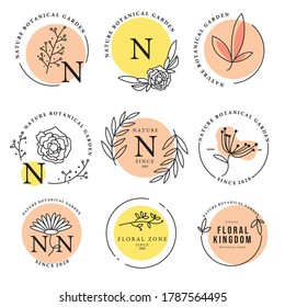 botanical logo in circle shapes