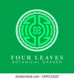 Botanical Logo Concept with circle and four leaves