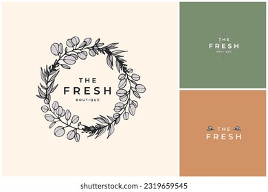 Botanical logo kit, Premade logo design, Handdrawn logotype, Floral design, Branding kit, Minimal emblem, Minimalistic sign, Leaf logo, Twigs, Branch, Logo pack, Template pack