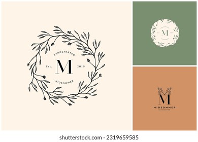 Botanical logo kit, Premade logo design, Handdrawn logotype, Floral design, Branding kit, Minimal emblem, Minimalistic sign, Leaf logo, Twigs, Branch, Logo pack, Template pack