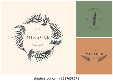 Botanical logo kit, Premade logo design, Handdrawn logotype, Floral design, Branding kit, Minimal emblem, Minimalistic sign, Leaf logo, Twigs, Branch, Logo pack, Template pack