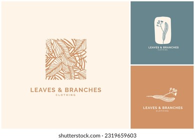 Botanical logo kit, Premade logo design, Handdrawn logotype, Floral design, Branding kit, Minimal emblem, Minimalistic sign, Leaf logo, Twigs, Branch, Logo pack, Template pack