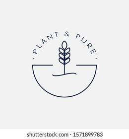 Botanical logo minimalism line template on grey background for business company or brand identity