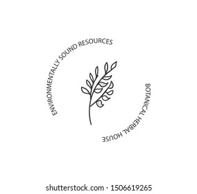 Botanical logo outline drawing. Minimal floral vintage style. Doodle plant vector illustration. Pure nature organic line drawing. Botanical floral badge collection. Eco product emblem set.